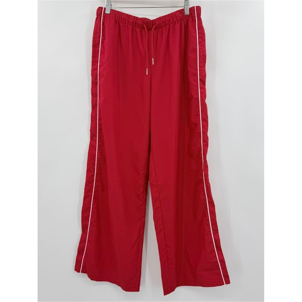 SHEIN Womens Red Wide Leg Baggy Track Pants Side Stripe Streetwear Large 8/10